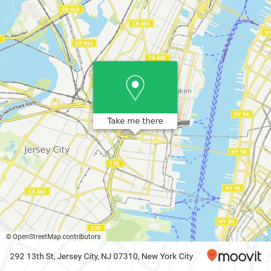 Mapa de 292 13th St, Jersey City, NJ 07310