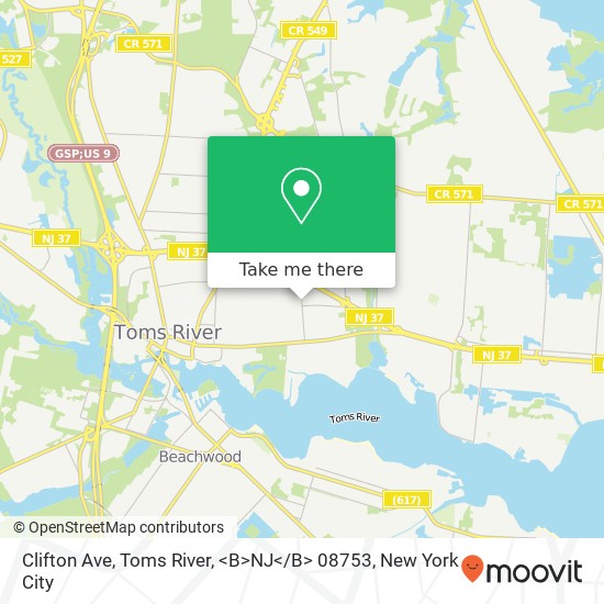 Clifton Ave, Toms River, <B>NJ< / B> 08753 map