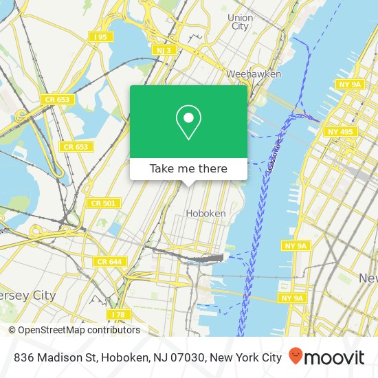Mapa de 836 Madison St, Hoboken, NJ 07030