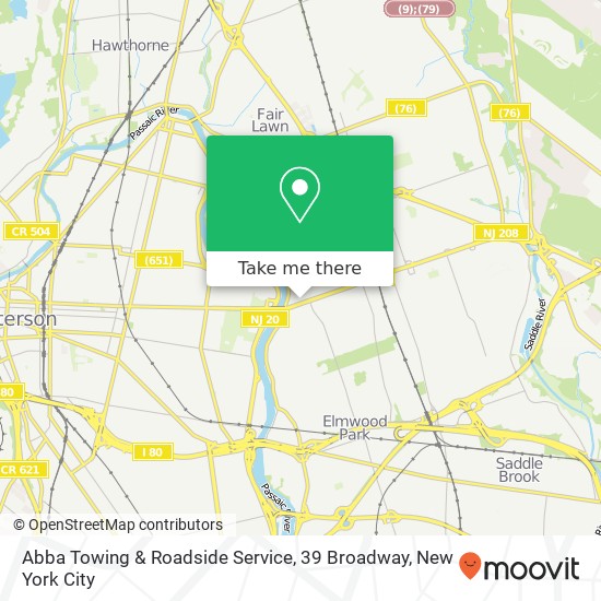 Abba Towing & Roadside Service, 39 Broadway map