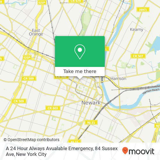 Mapa de A 24 Hour Always Avualable Emergency, 84 Sussex Ave