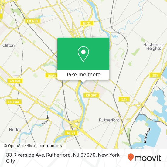Mapa de 33 Riverside Ave, Rutherford, NJ 07070