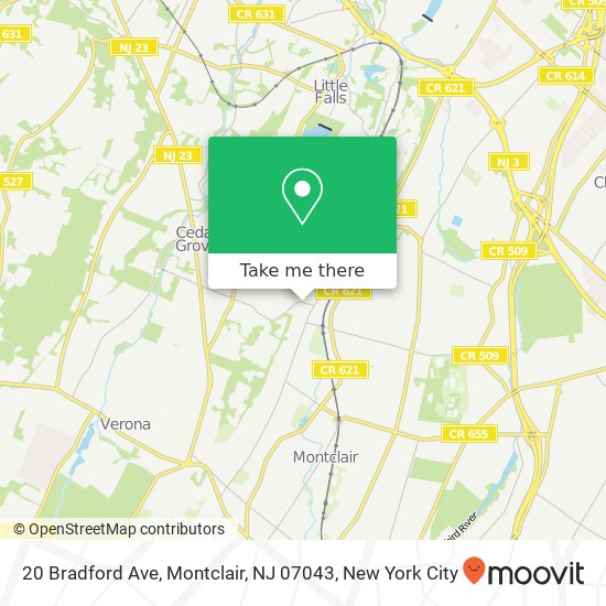 Mapa de 20 Bradford Ave, Montclair, NJ 07043
