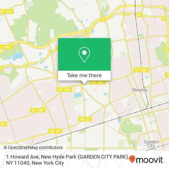 Mapa de 1 Howard Ave, New Hyde Park (GARDEN CITY PARK), NY 11040