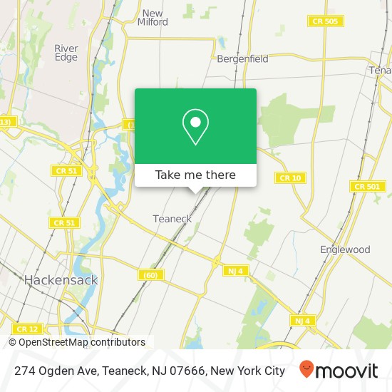 Mapa de 274 Ogden Ave, Teaneck, NJ 07666