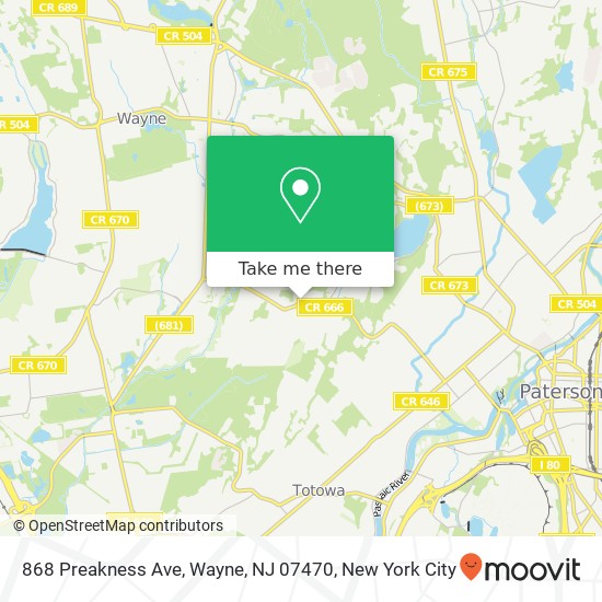 Mapa de 868 Preakness Ave, Wayne, NJ 07470