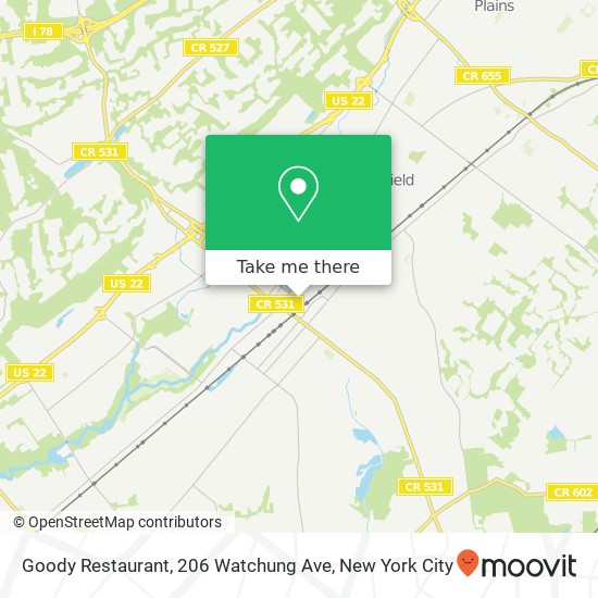Mapa de Goody Restaurant, 206 Watchung Ave
