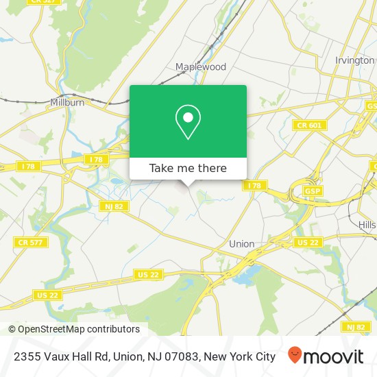 Mapa de 2355 Vaux Hall Rd, Union, NJ 07083
