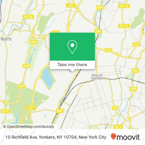 Mapa de 10 Richfield Ave, Yonkers, NY 10704