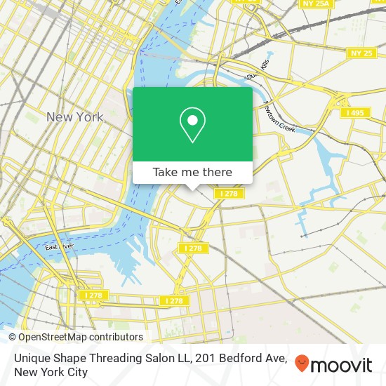 Mapa de Unique Shape Threading Salon LL, 201 Bedford Ave