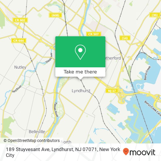 Mapa de 189 Stuyvesant Ave, Lyndhurst, NJ 07071