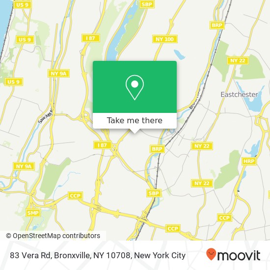 Mapa de 83 Vera Rd, Bronxville, NY 10708