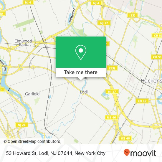 Mapa de 53 Howard St, Lodi, NJ 07644