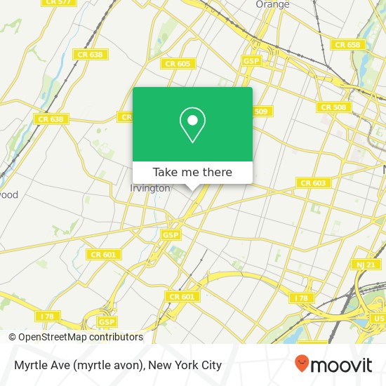 Mapa de Myrtle Ave (myrtle avon), Irvington, NJ 07111