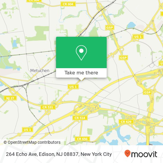 Mapa de 264 Echo Ave, Edison, NJ 08837