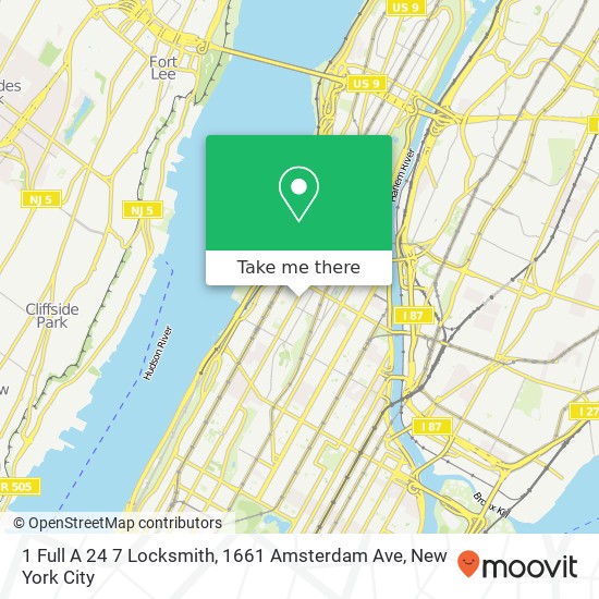 Mapa de 1 Full A 24 7 Locksmith, 1661 Amsterdam Ave
