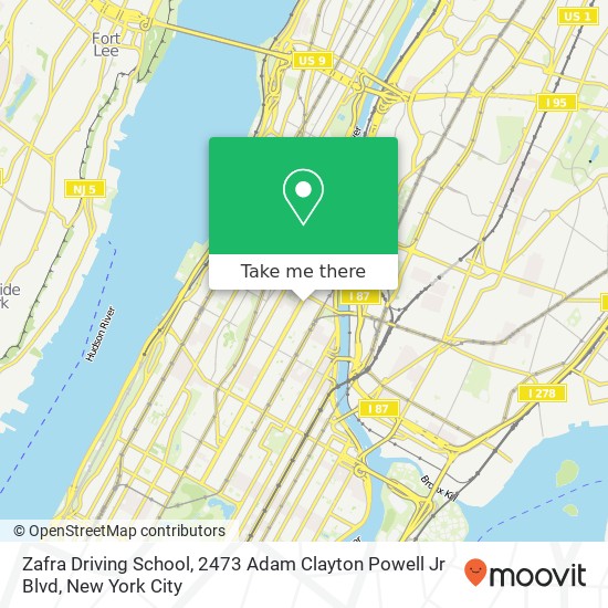 Zafra Driving School, 2473 Adam Clayton Powell Jr Blvd map