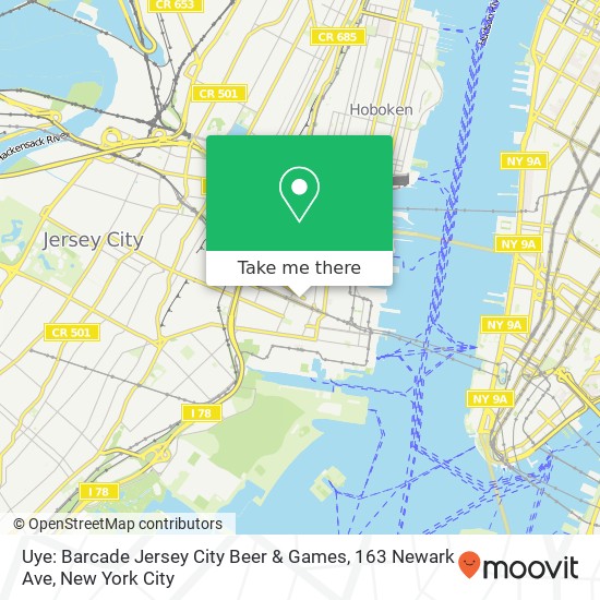 Uye: Barcade Jersey City Beer & Games, 163 Newark Ave map