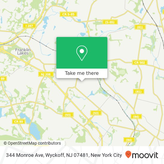 Mapa de 344 Monroe Ave, Wyckoff, NJ 07481