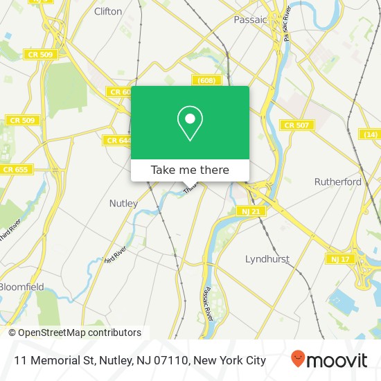 Mapa de 11 Memorial St, Nutley, NJ 07110