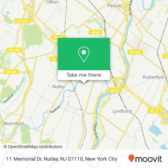 Mapa de 11 Memorial Dr, Nutley, NJ 07110