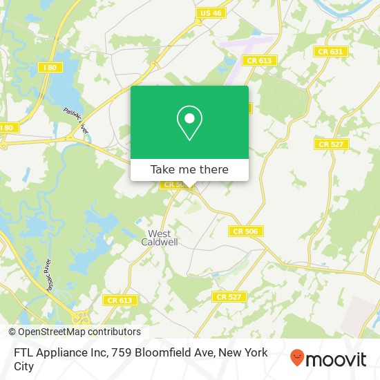 Mapa de FTL Appliance Inc, 759 Bloomfield Ave