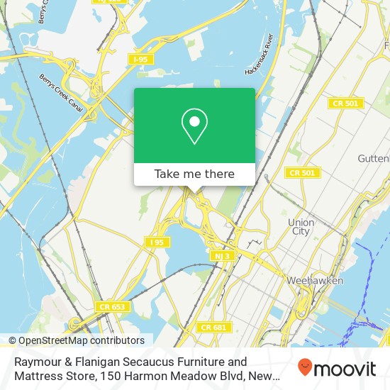 Mapa de Raymour & Flanigan Secaucus Furniture and Mattress Store, 150 Harmon Meadow Blvd