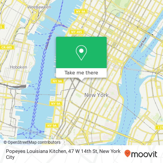 Mapa de Popeyes Louisiana Kitchen, 47 W 14th St