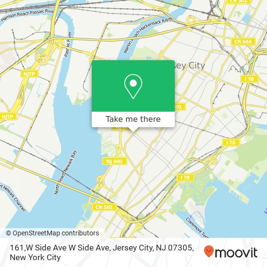 Mapa de 161,W Side Ave W Side Ave, Jersey City, NJ 07305