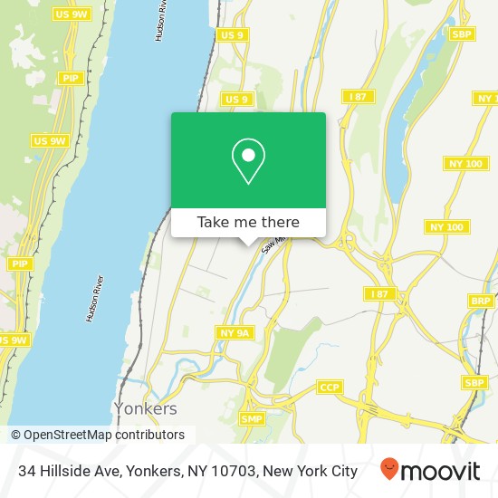 Mapa de 34 Hillside Ave, Yonkers, NY 10703