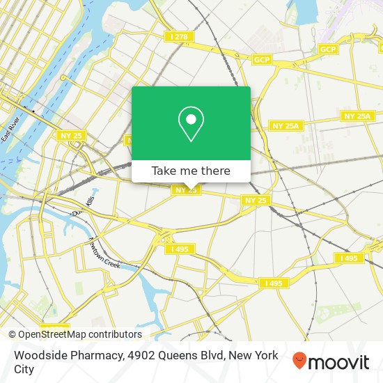 Mapa de Woodside Pharmacy, 4902 Queens Blvd