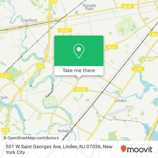 Mapa de 501 W Saint Georges Ave, Linden, NJ 07036