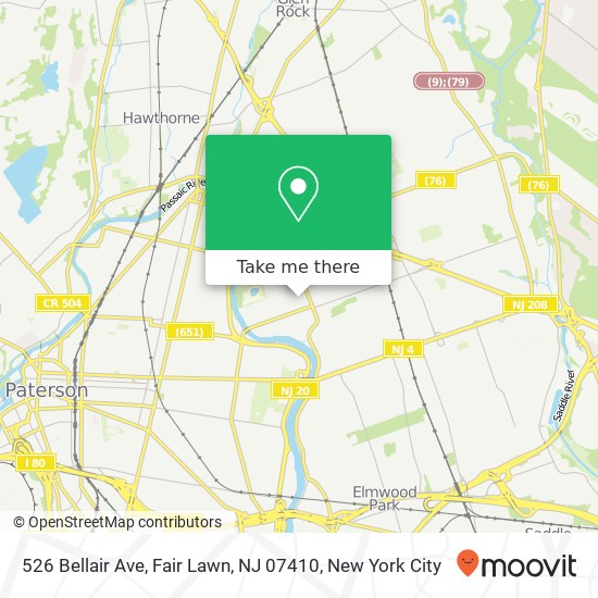 Mapa de 526 Bellair Ave, Fair Lawn, NJ 07410