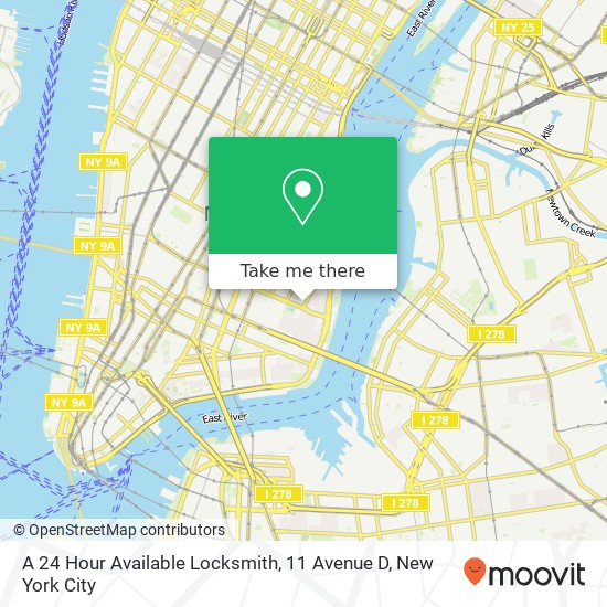 A 24 Hour Available Locksmith, 11 Avenue D map