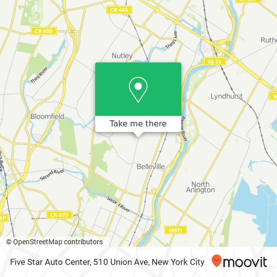 Mapa de Five Star Auto Center, 510 Union Ave