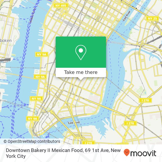 Mapa de Downtown Bakery II Mexican Food, 69 1st Ave