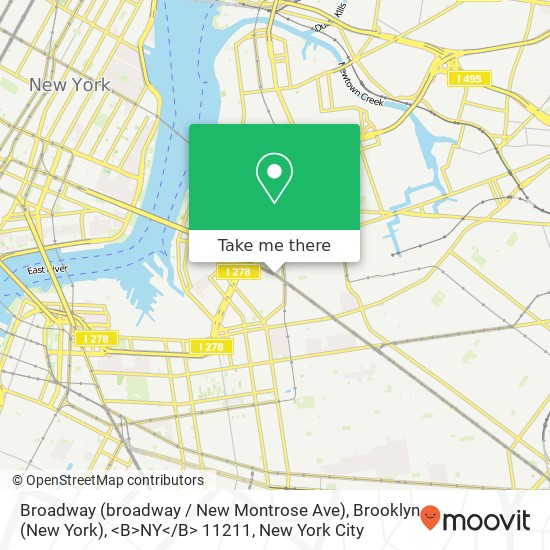 Broadway (broadway / New Montrose Ave), Brooklyn (New York), <B>NY< / B> 11211 map