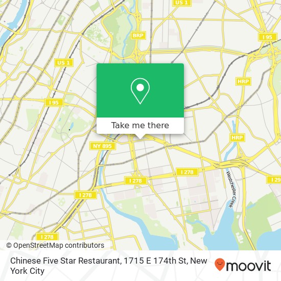 Chinese Five Star Restaurant, 1715 E 174th St map