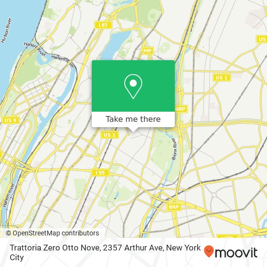 Mapa de Trattoria Zero Otto Nove, 2357 Arthur Ave