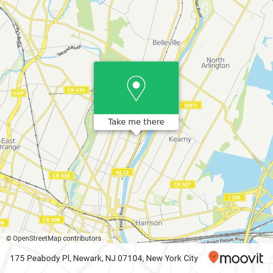Mapa de 175 Peabody Pl, Newark, NJ 07104