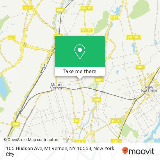 Mapa de 105 Hudson Ave, Mt Vernon, NY 10553