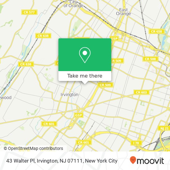 Mapa de 43 Walter Pl, Irvington, NJ 07111