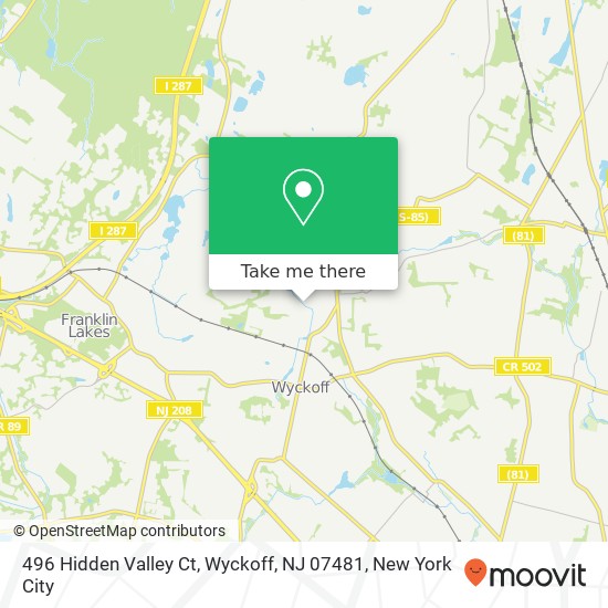 Mapa de 496 Hidden Valley Ct, Wyckoff, NJ 07481