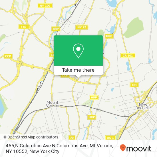 Mapa de 455,N Columbus Ave N Columbus Ave, Mt Vernon, NY 10552