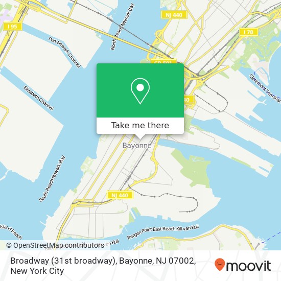Mapa de Broadway (31st broadway), Bayonne, NJ 07002