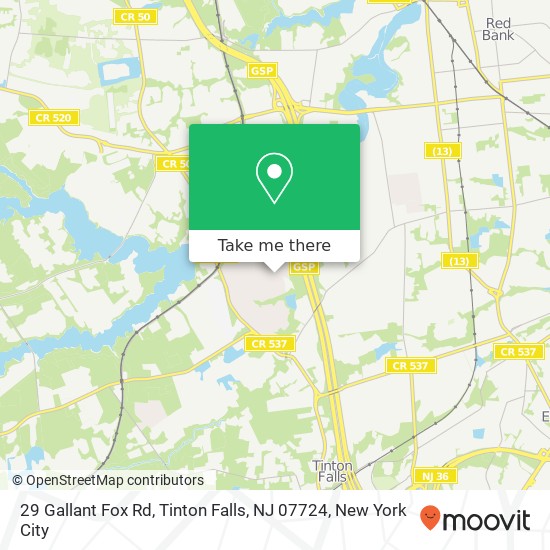 Mapa de 29 Gallant Fox Rd, Tinton Falls, NJ 07724
