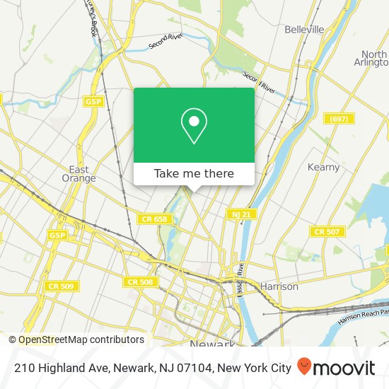 Mapa de 210 Highland Ave, Newark, NJ 07104