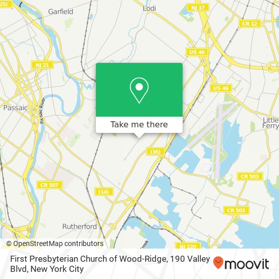 Mapa de First Presbyterian Church of Wood-Ridge, 190 Valley Blvd