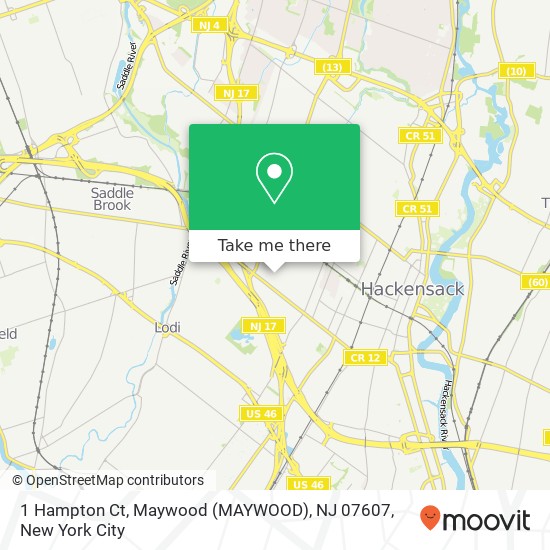 Mapa de 1 Hampton Ct, Maywood (MAYWOOD), NJ 07607