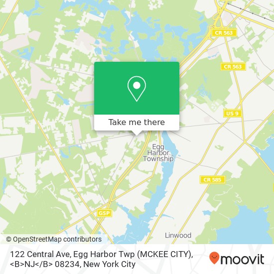 Mapa de 122 Central Ave, Egg Harbor Twp (MCKEE CITY), <B>NJ< / B> 08234
